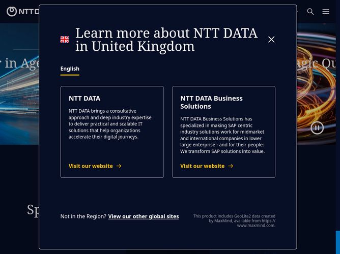 The website screenshot for https://www.nttdata.com