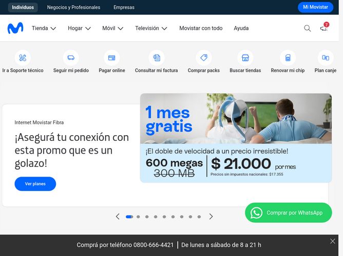 The website screenshot for https://www.movistar.com.ar/