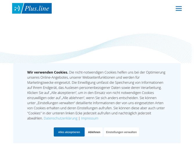 The website screenshot for https://www.plusline.net
