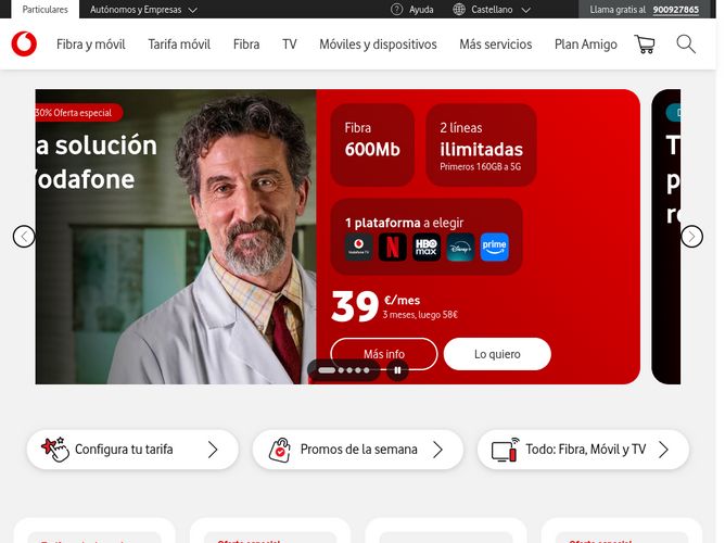 The website screenshot for http://www.vodafone.es