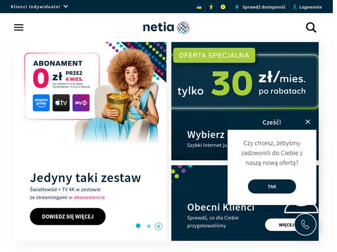 The website screenshot for https://www.netia.pl