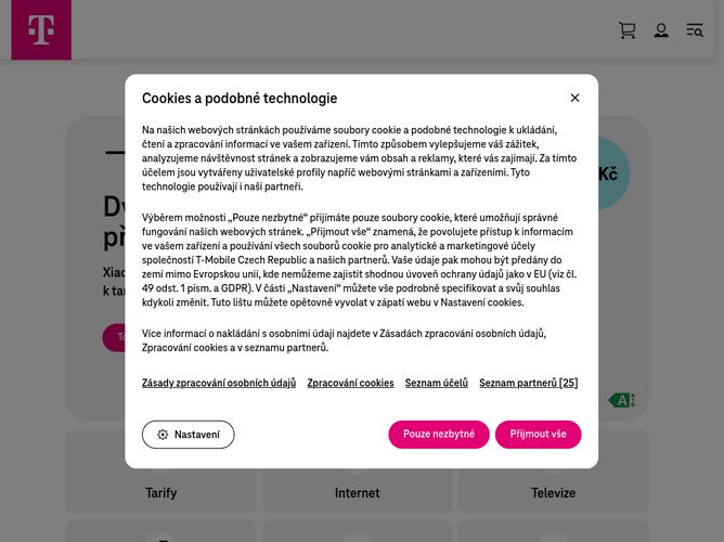 The website screenshot for http://www.t-mobile.cz