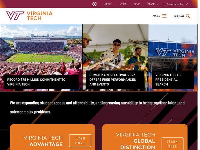 The website screenshot for http://vt.edu