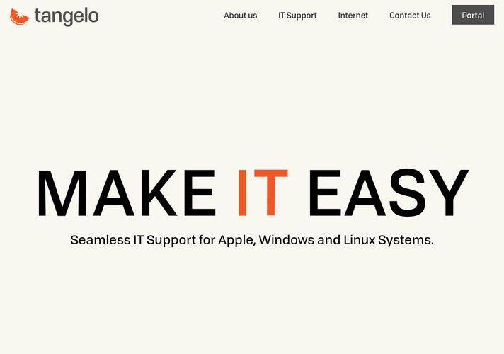 The website screenshot for http://www.tangelo.com