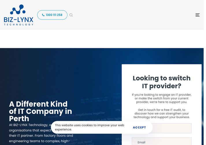 The website screenshot for https://www.biz-lynx.com.au