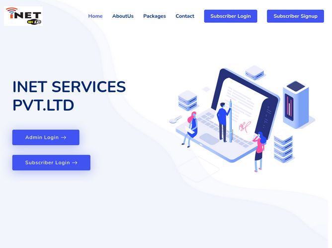 The website screenshot for http://crm.inetservice.in