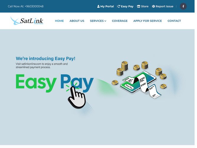 The website screenshot for http://www.satlinkonline.com