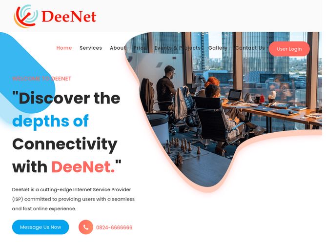 The website screenshot for https://www.deenetservices.net