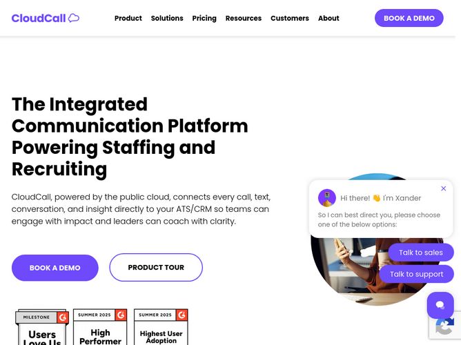 The website screenshot for https://www.cloudcall.com/