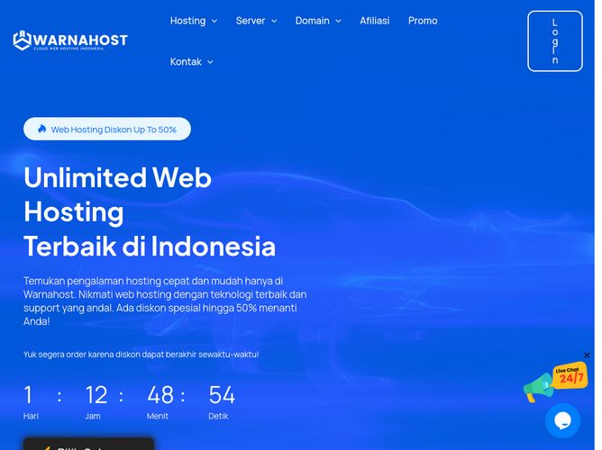 The website screenshot for https://www.warnahost.com