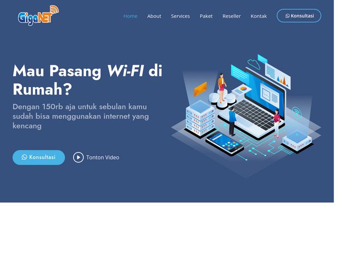 The website screenshot for http://www.giganet.net.id