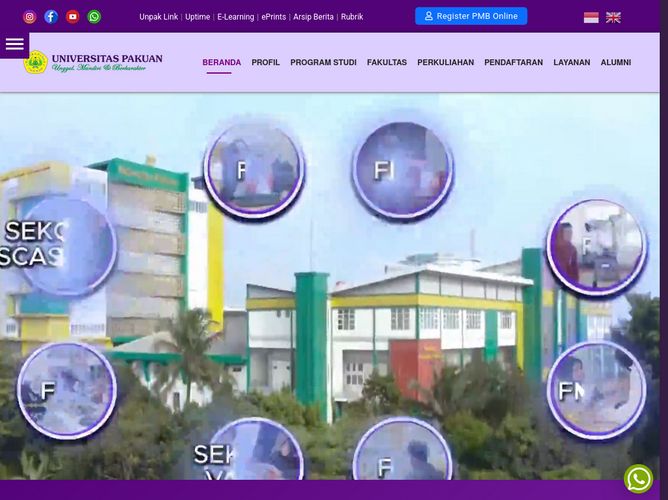 The website screenshot for https://www.unpak.ac.id/