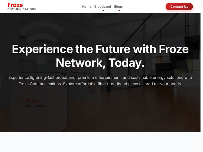 The website screenshot for https://www.frozecommunications.com