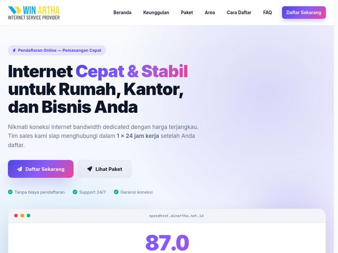 The website screenshot for https://winartha.net.id