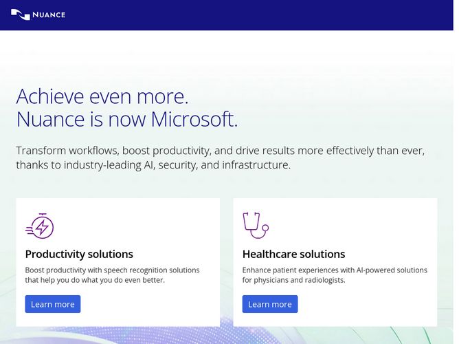 The website screenshot for http://nuance.com
