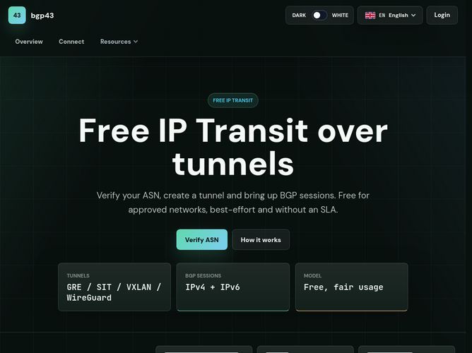 The website screenshot for https://bgp43.net