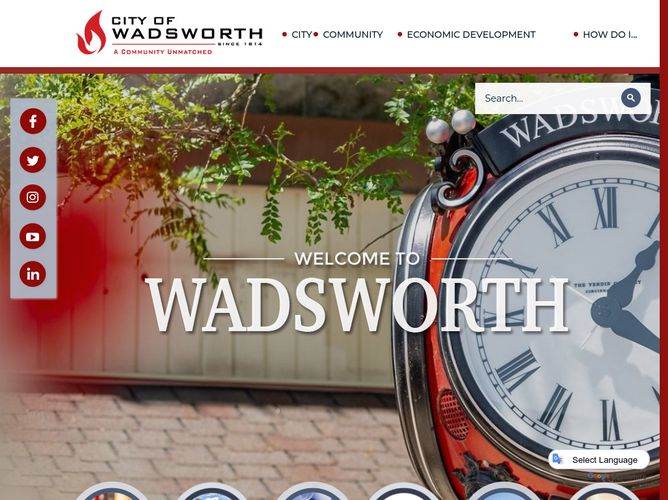 The website screenshot for http://wadsworthcity.org