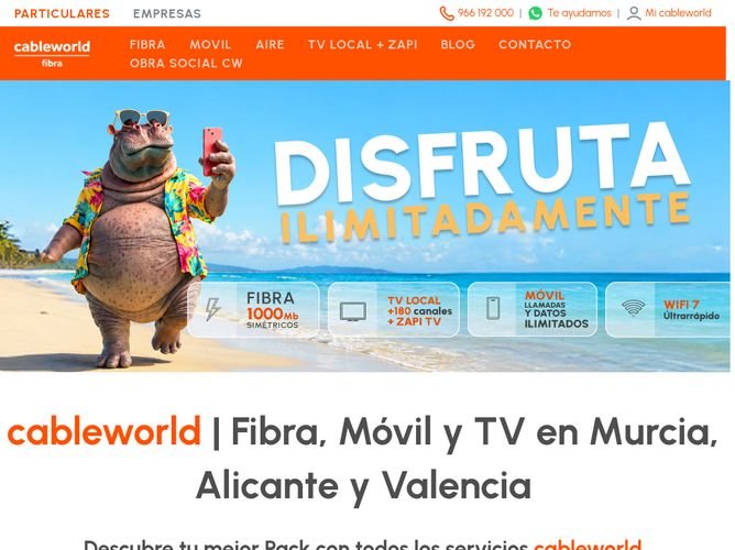 The website screenshot for https://www.cableworld.es