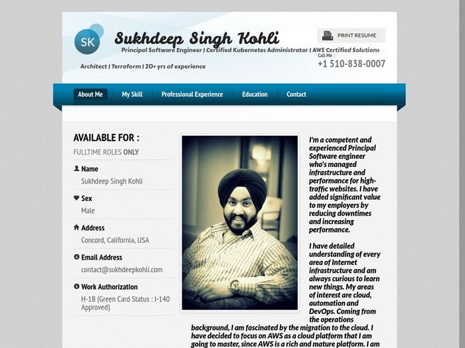 The website screenshot for http://sukhdeepkohli.com