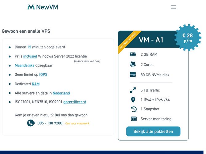 The website screenshot for http://www.newvm.nl