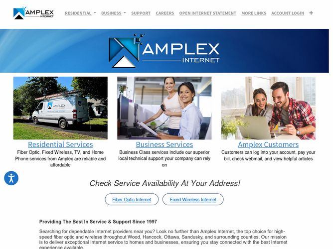 The website screenshot for https://amplex.net/