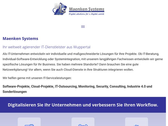 The website screenshot for https://maenken.systems