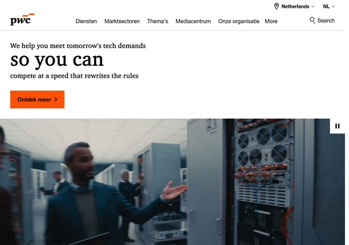 The website screenshot for http://pwc.nl
