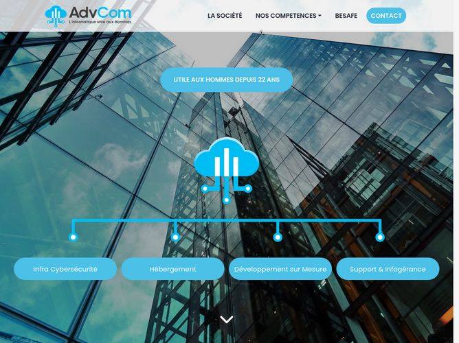 The website screenshot for http://www.advcom.fr
