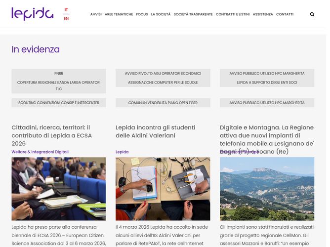 The website screenshot for http://www.lepida.it