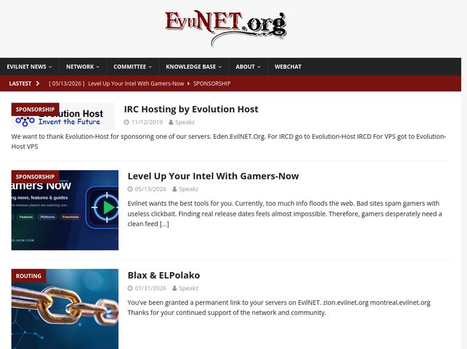 The website screenshot for https://www.evilnet.org/