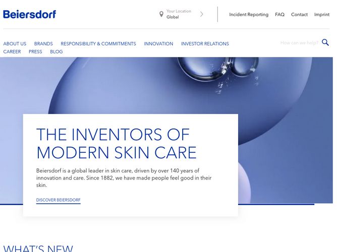 The website screenshot for https://beiersdorf.com