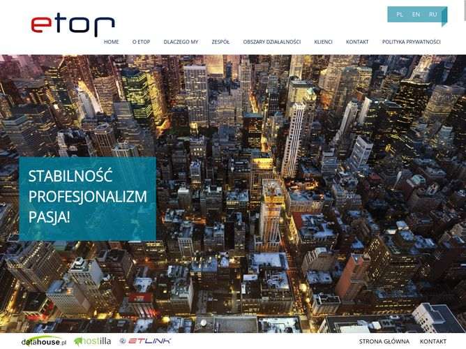 The website screenshot for http://www.etop.pl