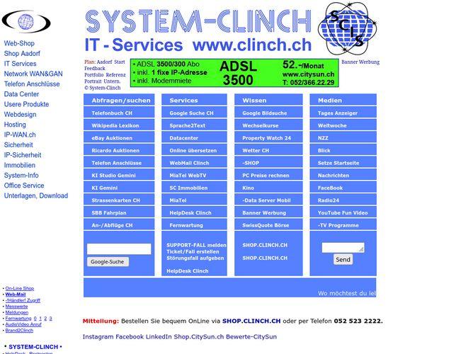 The website screenshot for http://www.clinch.ch