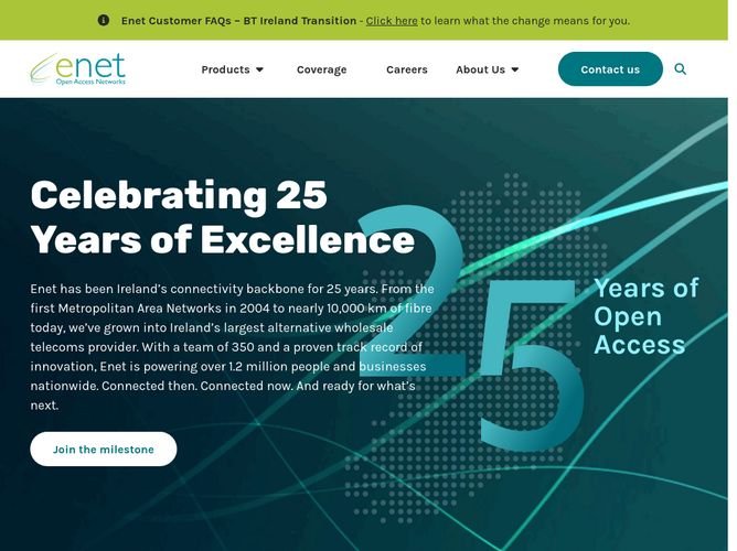 The website screenshot for https://www.enet.ie