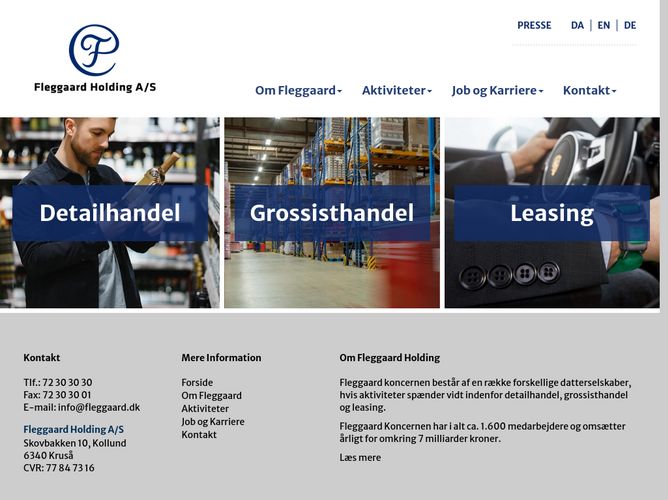 The website screenshot for http://www.fleggaard-holding.dk