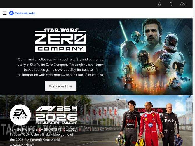 The website screenshot for http://ea.com