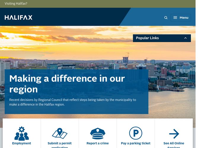 The website screenshot for http://halifax.ca