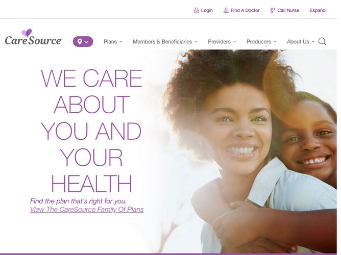 The website screenshot for http://caresource.com
