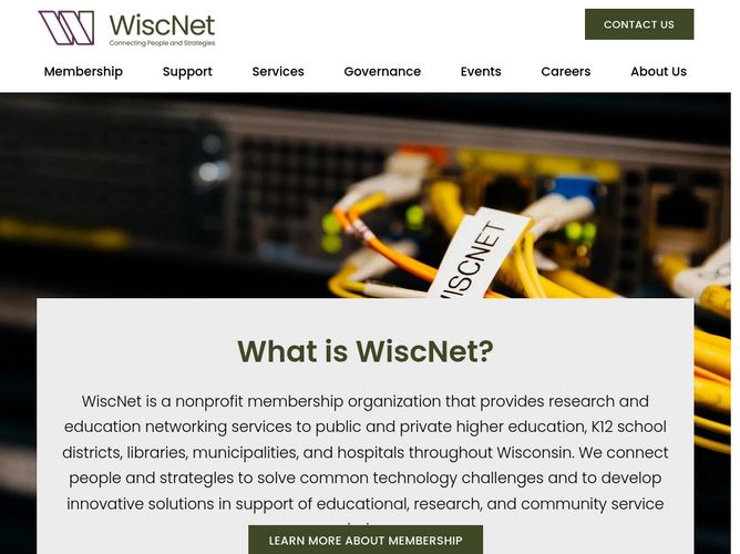The website screenshot for http://www.wiscnet.net/