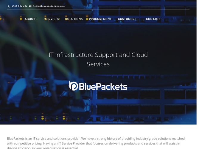 The website screenshot for https://www.bluepackets.com.au