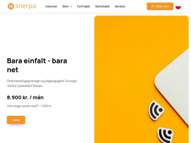 The website screenshot for https://www.snerpa.is