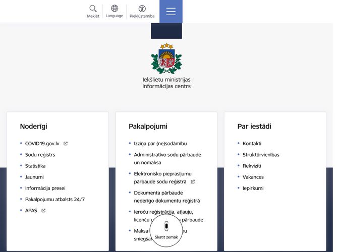 The website screenshot for https://www.ic.iem.gov.lv/