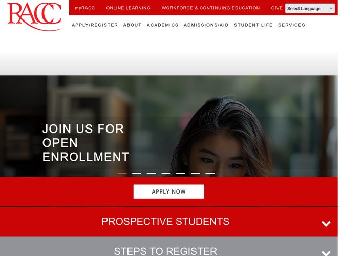The website screenshot for http://racc.edu