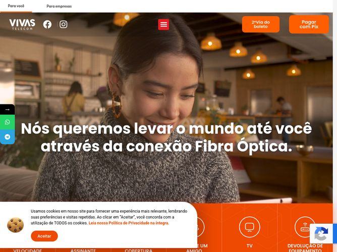 The website screenshot for http://www.vivastelecom.com.br