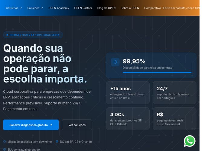 The website screenshot for https://www.opendatacenter.com.br