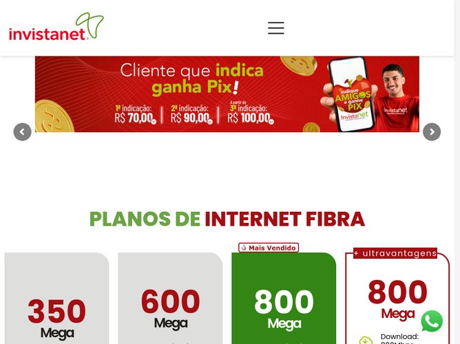 The website screenshot for https://www.invistanet.com.br