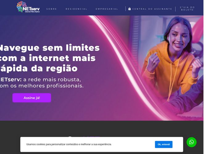 The website screenshot for https://netserv.com.br