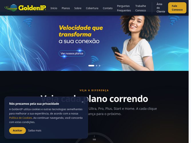 The website screenshot for https://www.goldenip.com.br/