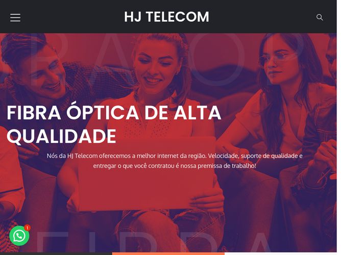 The website screenshot for https://www.hjtelecom.com.br/
