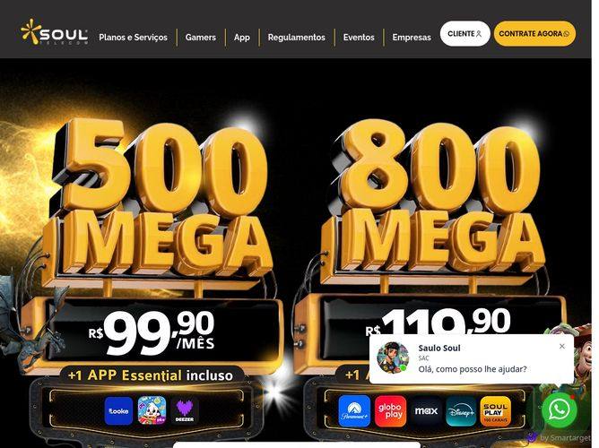 The website screenshot for https://www.soultelecom.com/